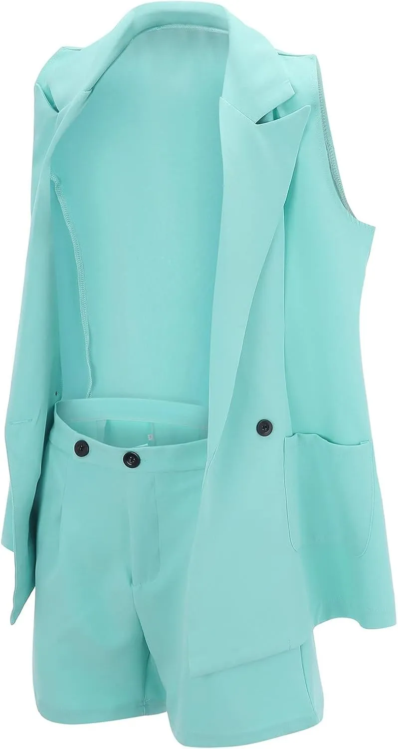 2 Piece Outfits for Women Sleeveless Solid Color Blazer with Shorts Casual Elegant Business Coat for Winter