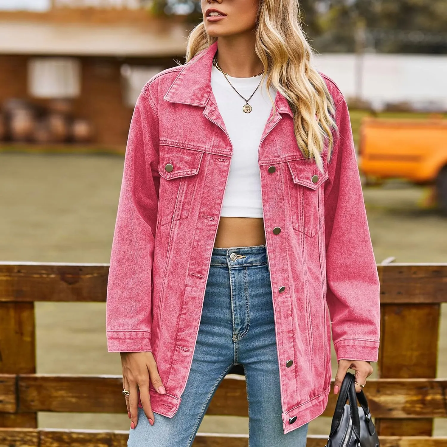 2024 Jean Jackets for Women Fashion Oversized Boyfriend Button Down Denim Jacket Western Fall Basic Shacket Jacket
