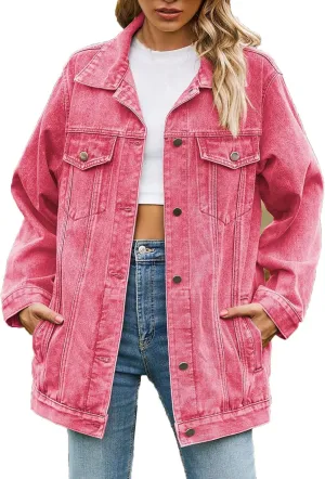 2024 Jean Jackets for Women Fashion Oversized Boyfriend Button Down Denim Jacket Western Fall Basic Shacket Jacket