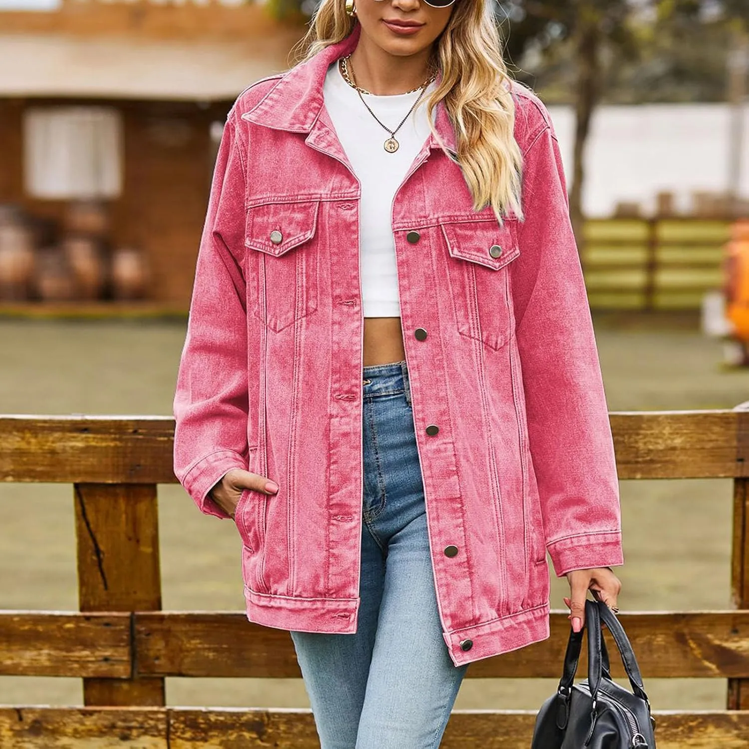 2024 Jean Jackets for Women Fashion Oversized Boyfriend Button Down Denim Jacket Western Fall Basic Shacket Jacket