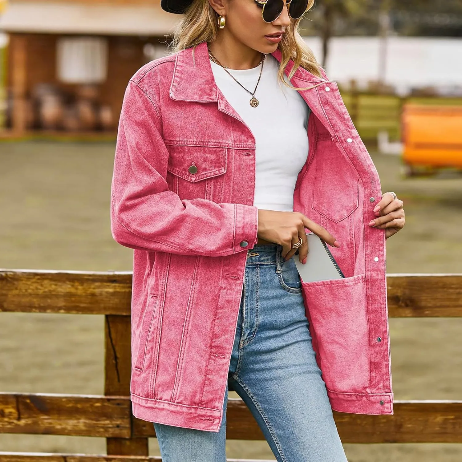 2024 Jean Jackets for Women Fashion Oversized Boyfriend Button Down Denim Jacket Western Fall Basic Shacket Jacket