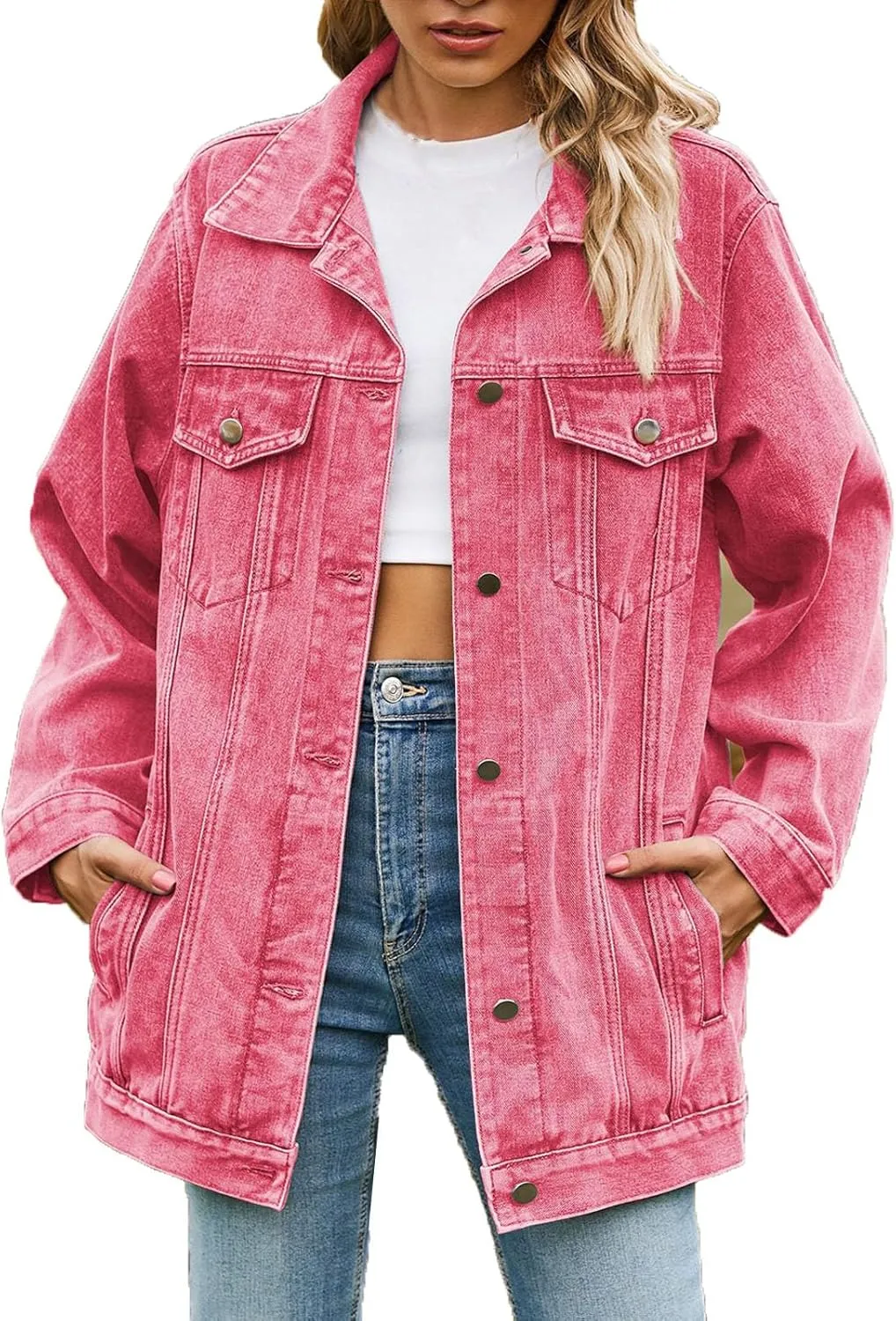 2024 Jean Jackets for Women Fashion Oversized Boyfriend Button Down Denim Jacket Western Fall Basic Shacket Jacket