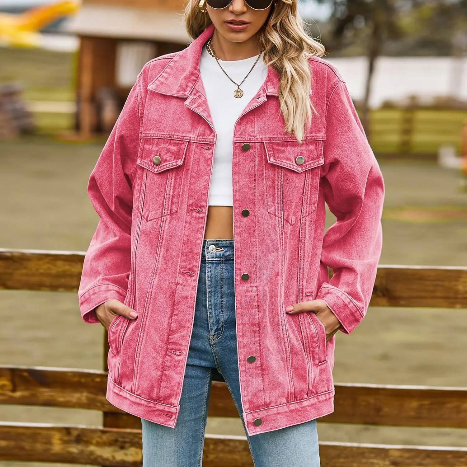 2024 Jean Jackets for Women Fashion Oversized Boyfriend Button Down Denim Jacket Western Fall Basic Shacket Jacket