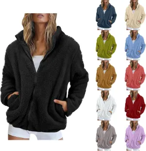 2024 Womens Winter Coats Long Sleeve High Collar Zip up Casual Comfy Warm Plush Loose Jackets with Pockets