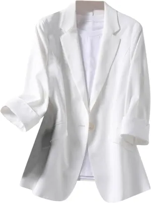 3/4 Sleeve Blazer for Women Lightweight Open Front Blazers Casual Work Office Business Suit Jackets Summer Tops