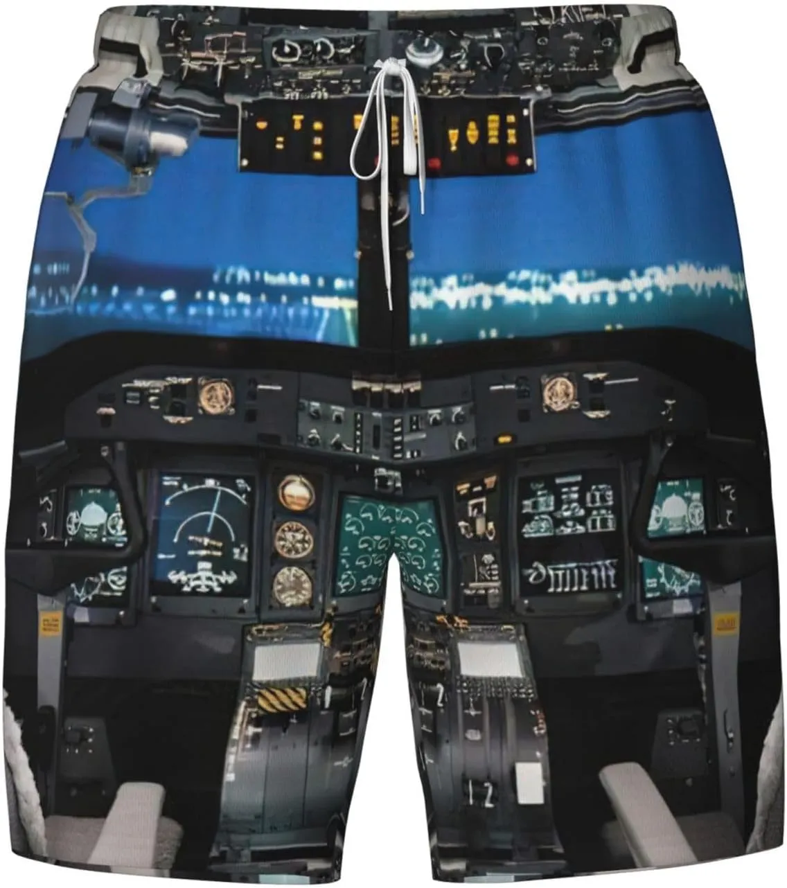 Airplane Cockpit Print Mens Swim Trunks Quick Dry Board Shorts Mesh Lining, Breathable Beach Surf Shorts