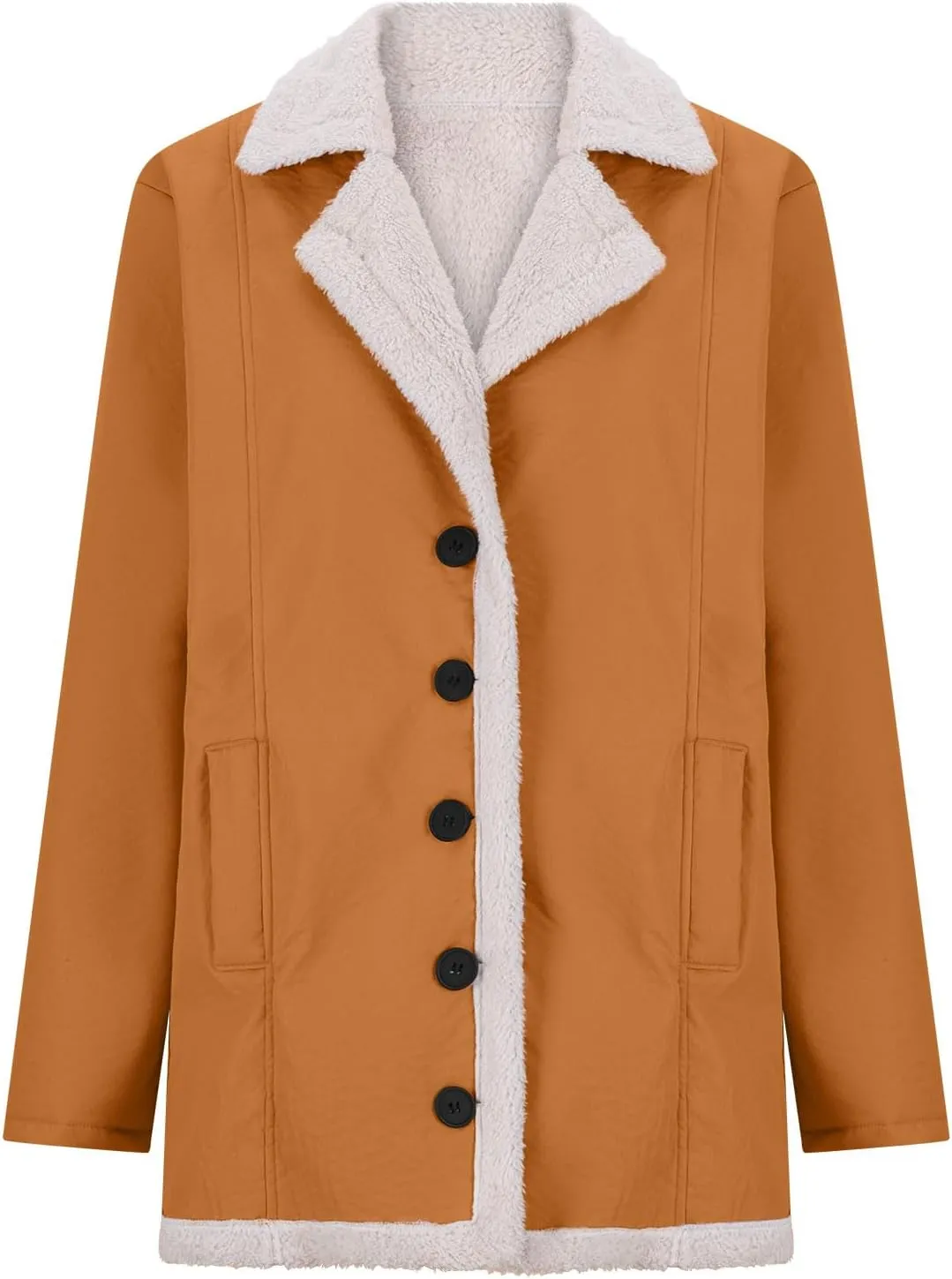 Akklian Womens Winter Warm Fuzzy Jacket Coat Lapel Wool Blend Sherpa Long Coats Thicken Button Down Outerwear with Pockets