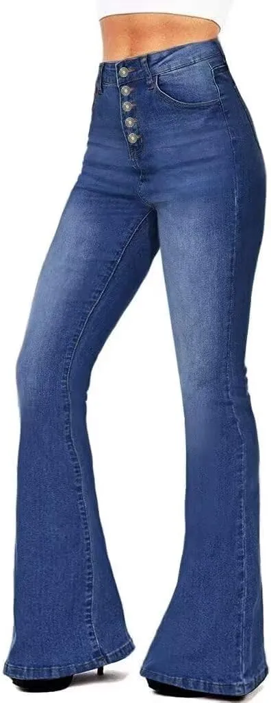 AMRSPENG Women's Black Bell Bottom Jeans for Women Flare Jeans High Waist Bootcut Jeans for Women Stretch Bell Bottom Pants