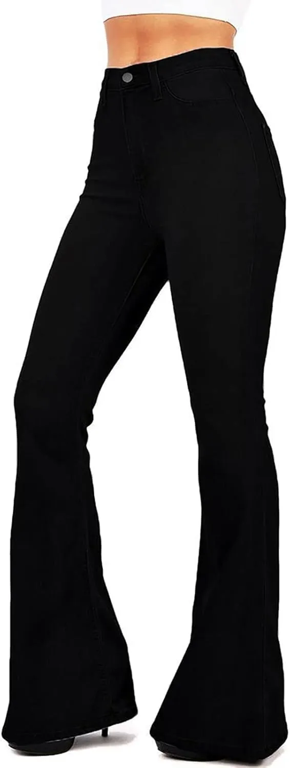 AMRSPENG Women's Black Bell Bottom Jeans for Women Flare Jeans High Waist Bootcut Jeans for Women Stretch Bell Bottom Pants