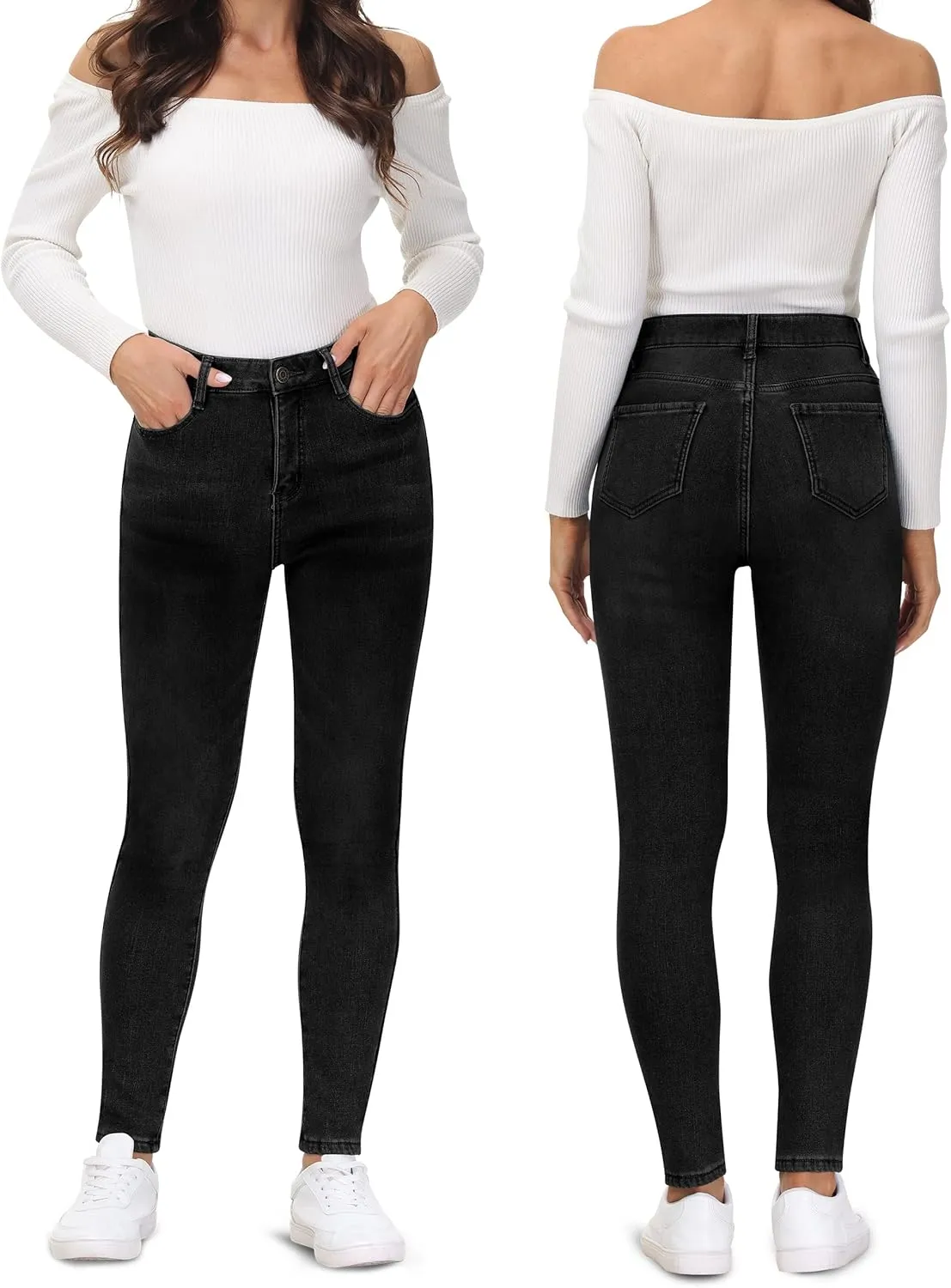 AMRSPENG Women's Fleece Lined Jeans Winter Flannel Lined Pants Thicken Stretch Warm Thermal Skinny Jeans