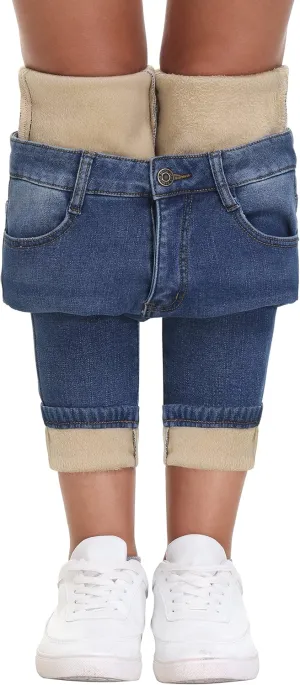 AMRSPENG Women's Fleece Lined Jeans Winter Flannel Lined Pants Thicken Stretch Warm Thermal Skinny Jeans