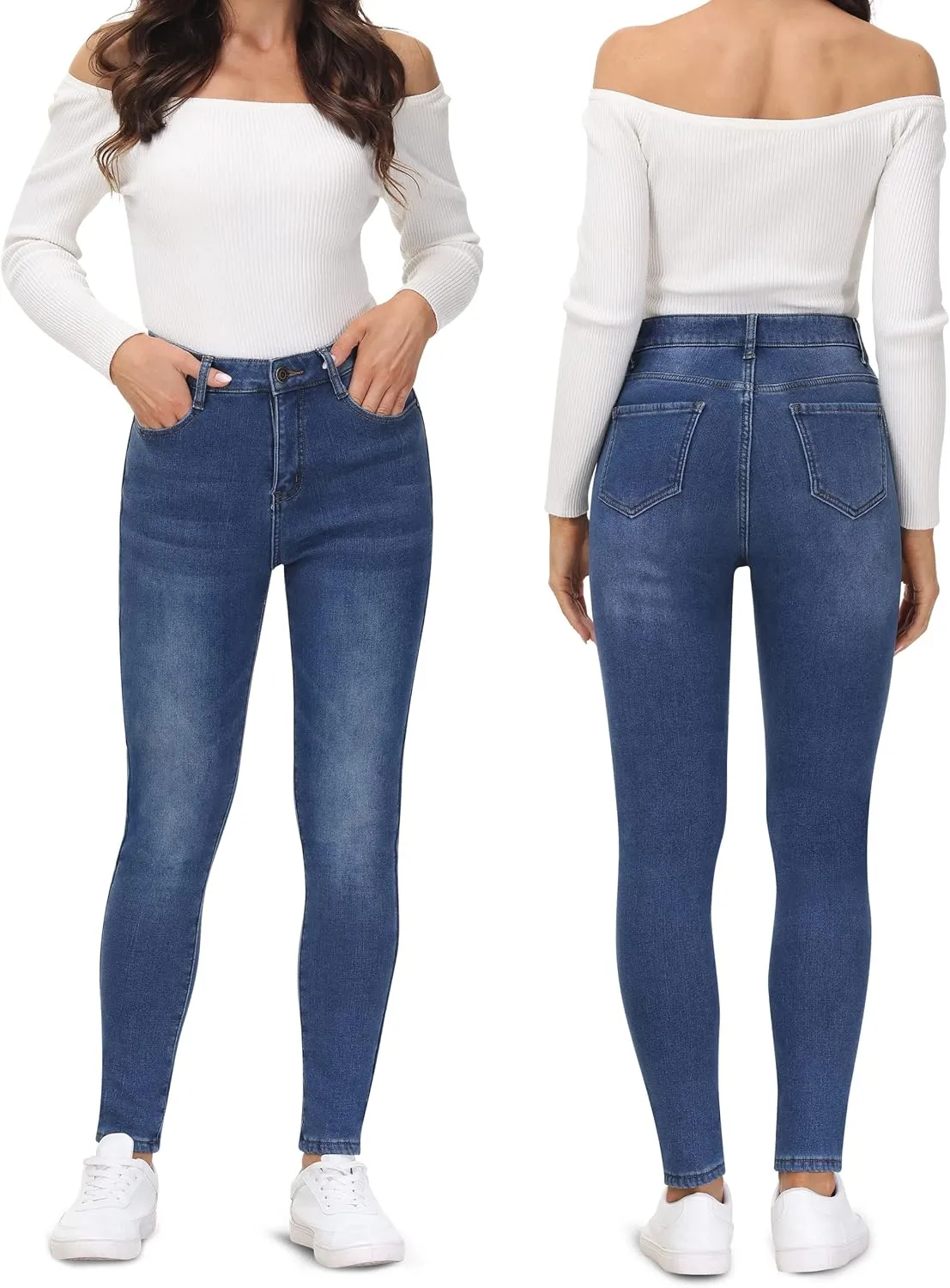 AMRSPENG Women's Fleece Lined Jeans Winter Flannel Lined Pants Thicken Stretch Warm Thermal Skinny Jeans