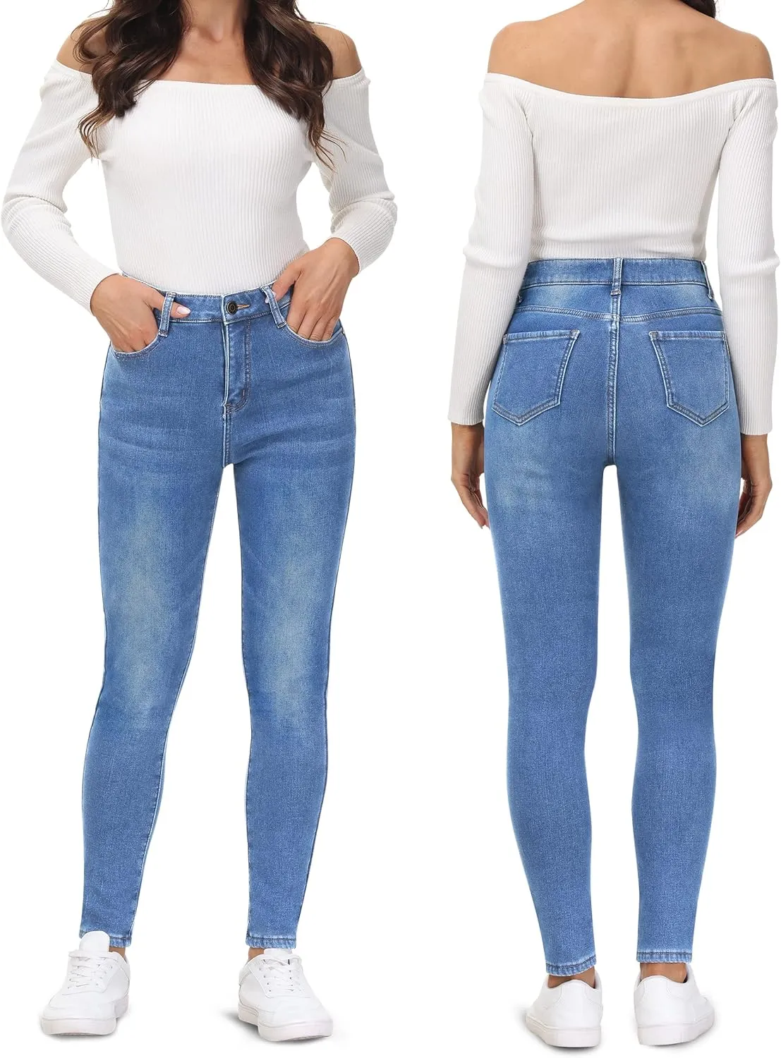 AMRSPENG Women's Fleece Lined Jeans Winter Flannel Lined Pants Thicken Stretch Warm Thermal Skinny Jeans