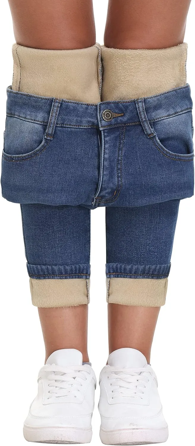 AMRSPENG Women's Fleece Lined Jeans Winter Flannel Lined Pants Thicken Stretch Warm Thermal Skinny Jeans