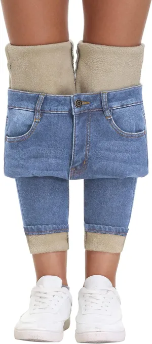 AMRSPENG Women's Fleece Lined Jeans Winter Flannel Lined Pants Thicken Stretch Warm Thermal Skinny Jeans
