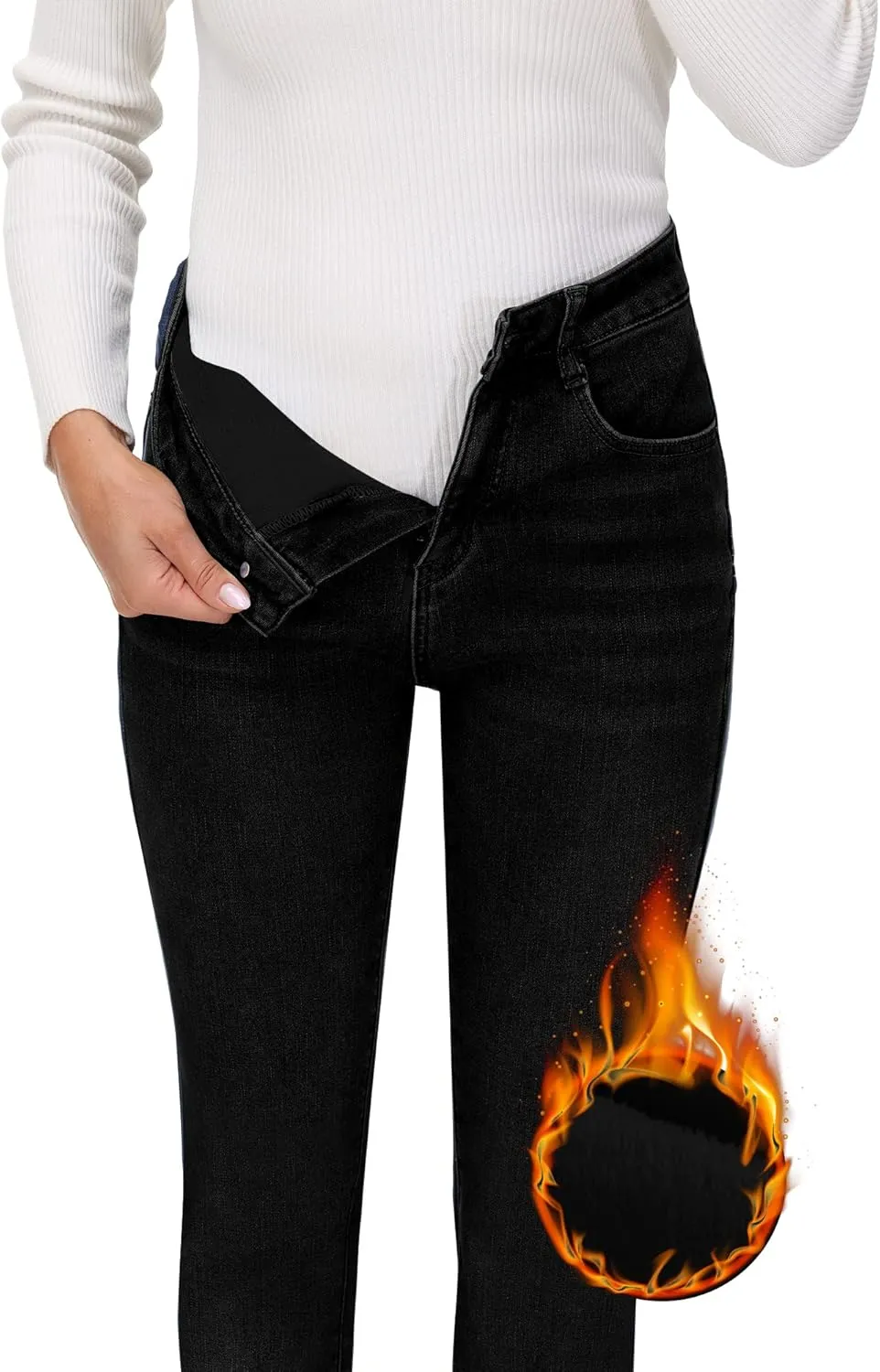 AMRSPENG Women's Fleece Lined Jeans Winter Flannel Lined Pants Thicken Stretch Warm Thermal Skinny Jeans