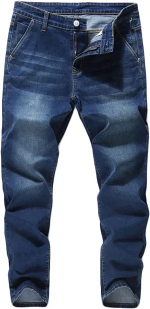 Andongnywell Mens Stretch Straight Leg Regular Fit Classic Basic Denim Jeans Thicker Loose Stretch Plus Size Straight Jeans