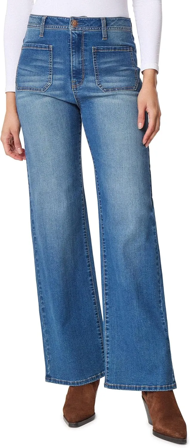 Angels Forever Young Women's Forever Wide High-Rise Patch Pockets Jeans