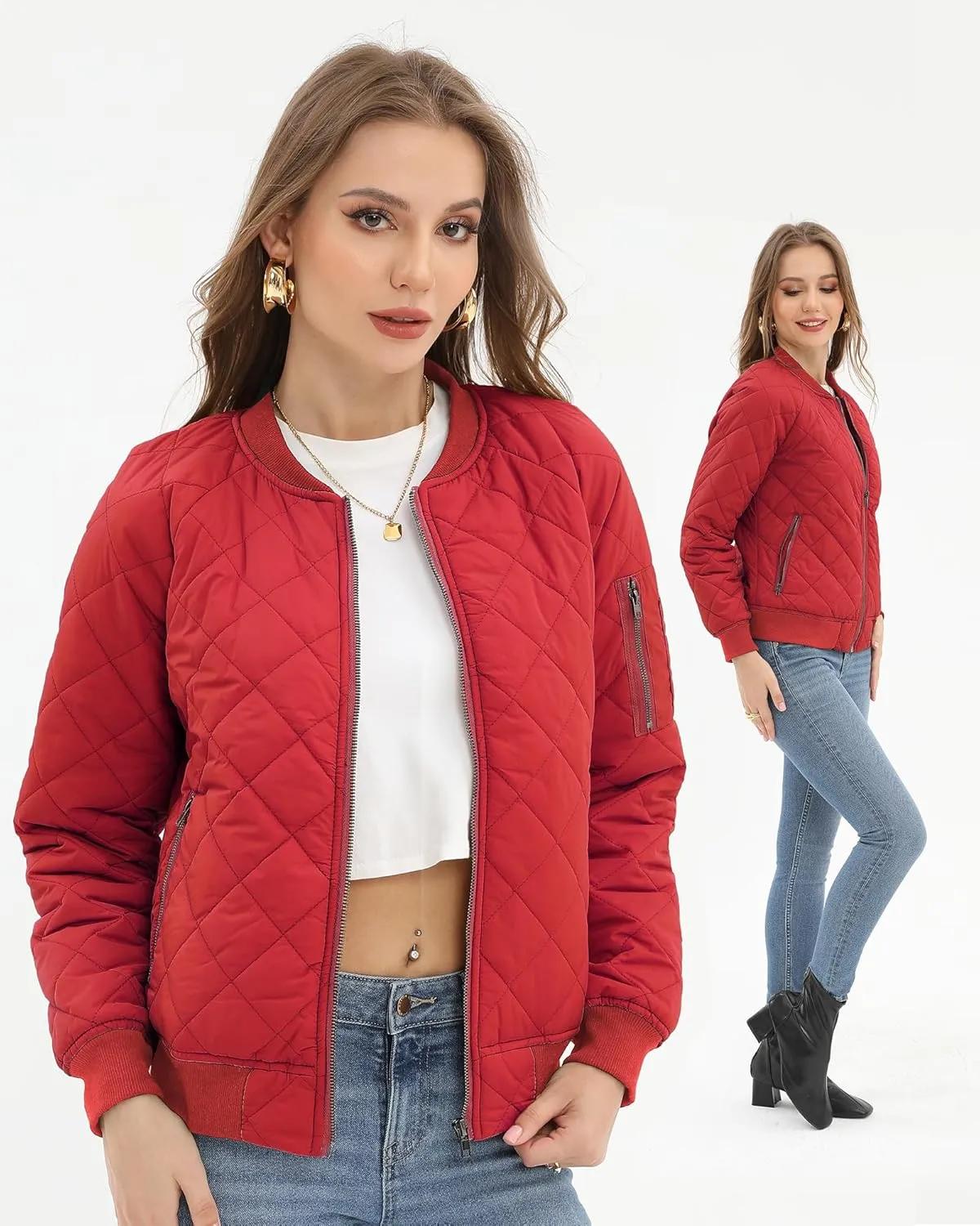 Argstar Women's Quilted Bomber Jakcet with 5 Pockets (XS-XXL)
