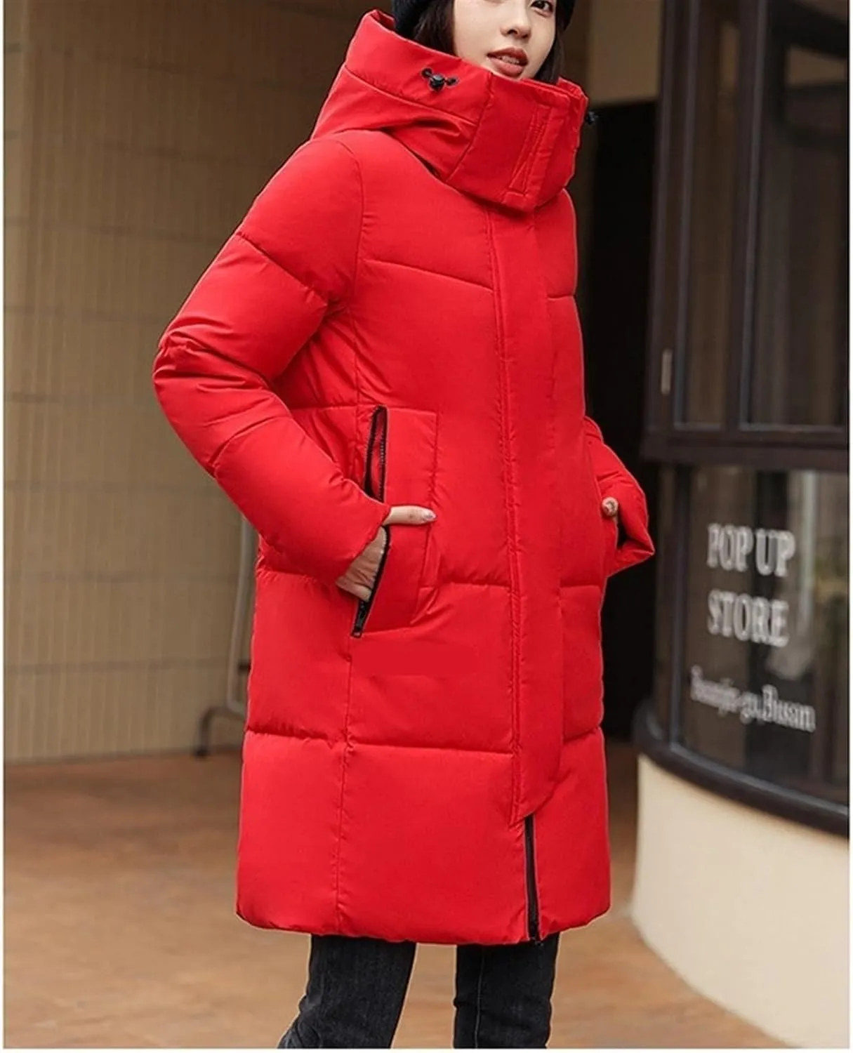AYGJKIE Warm Jacket for Women, Plain Colors, Down Jacket, Winter Jacket with Hood, Women Long Puffer Jacket, Women Down Coat