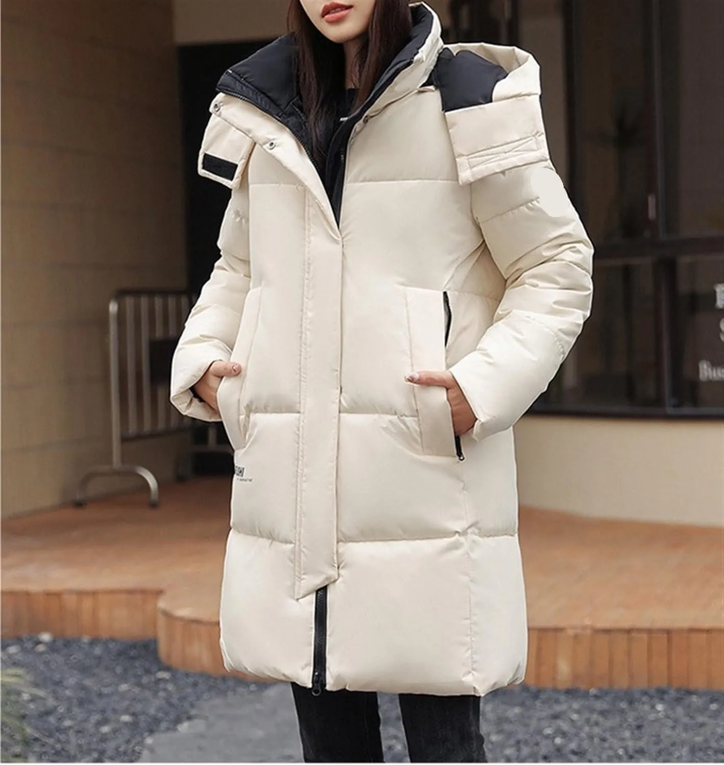 AYGJKIE Warm Jacket for Women, Plain Colors, Down Jacket, Winter Jacket with Hood, Women Long Puffer Jacket, Women Down Coat