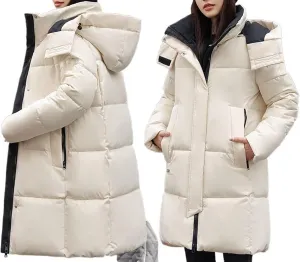AYGJKIE Warm Jacket for Women, Plain Colors, Down Jacket, Winter Jacket with Hood, Women Long Puffer Jacket, Women Down Coat