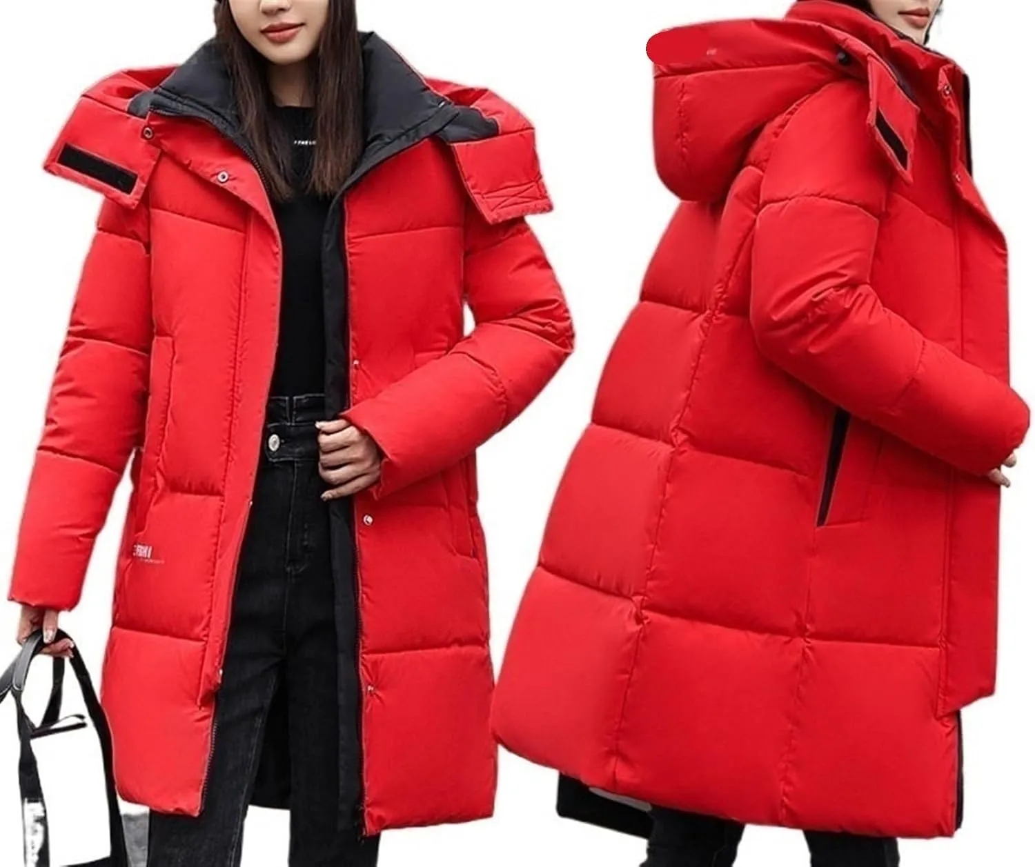 AYGJKIE Warm Jacket for Women, Plain Colors, Down Jacket, Winter Jacket with Hood, Women Long Puffer Jacket, Women Down Coat