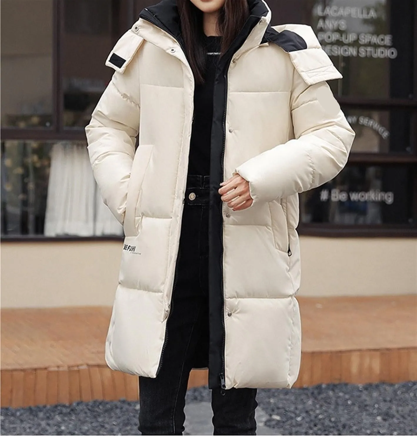 AYGJKIE Warm Jacket for Women, Plain Colors, Down Jacket, Winter Jacket with Hood, Women Long Puffer Jacket, Women Down Coat