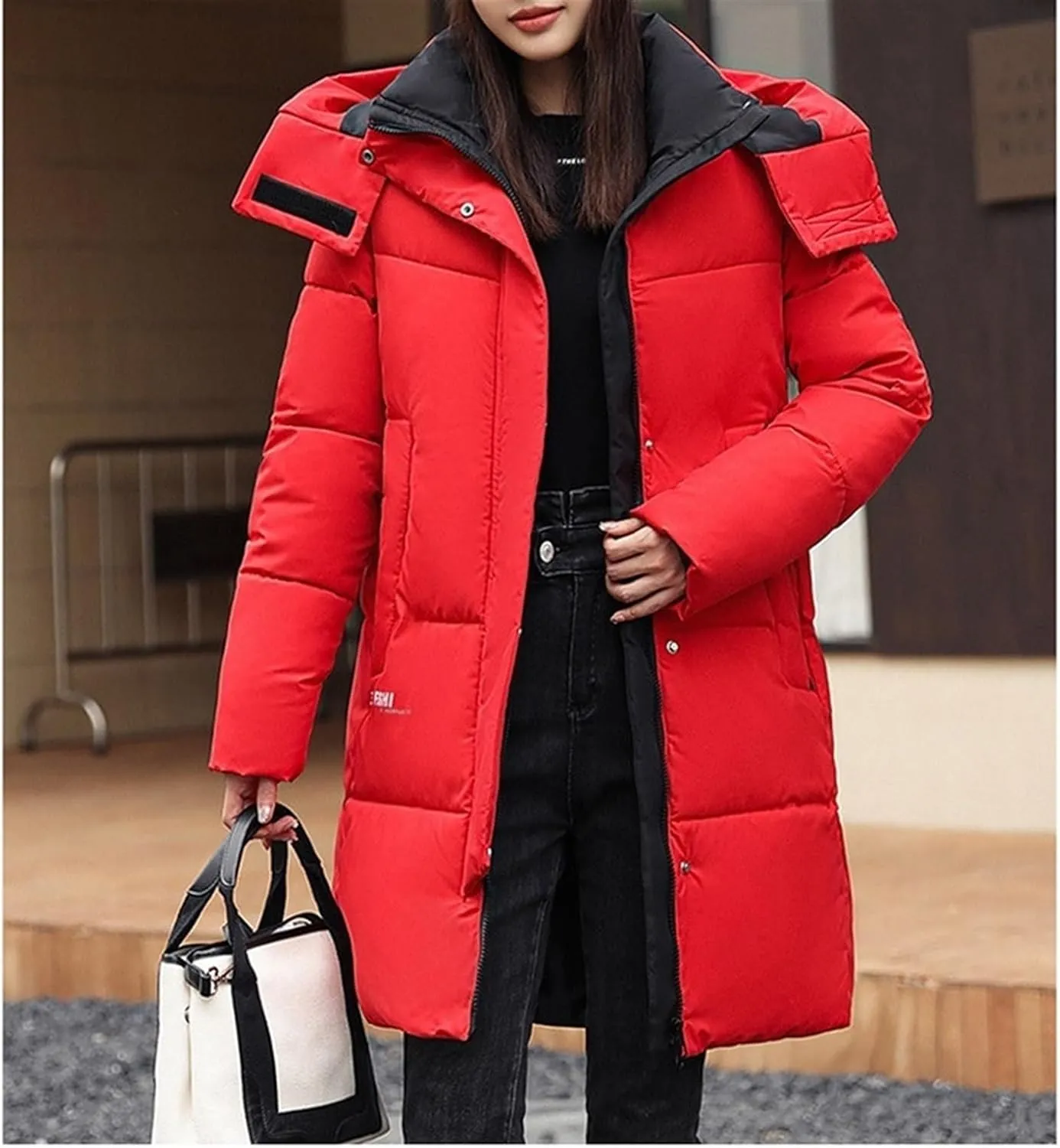AYGJKIE Warm Jacket for Women, Plain Colors, Down Jacket, Winter Jacket with Hood, Women Long Puffer Jacket, Women Down Coat