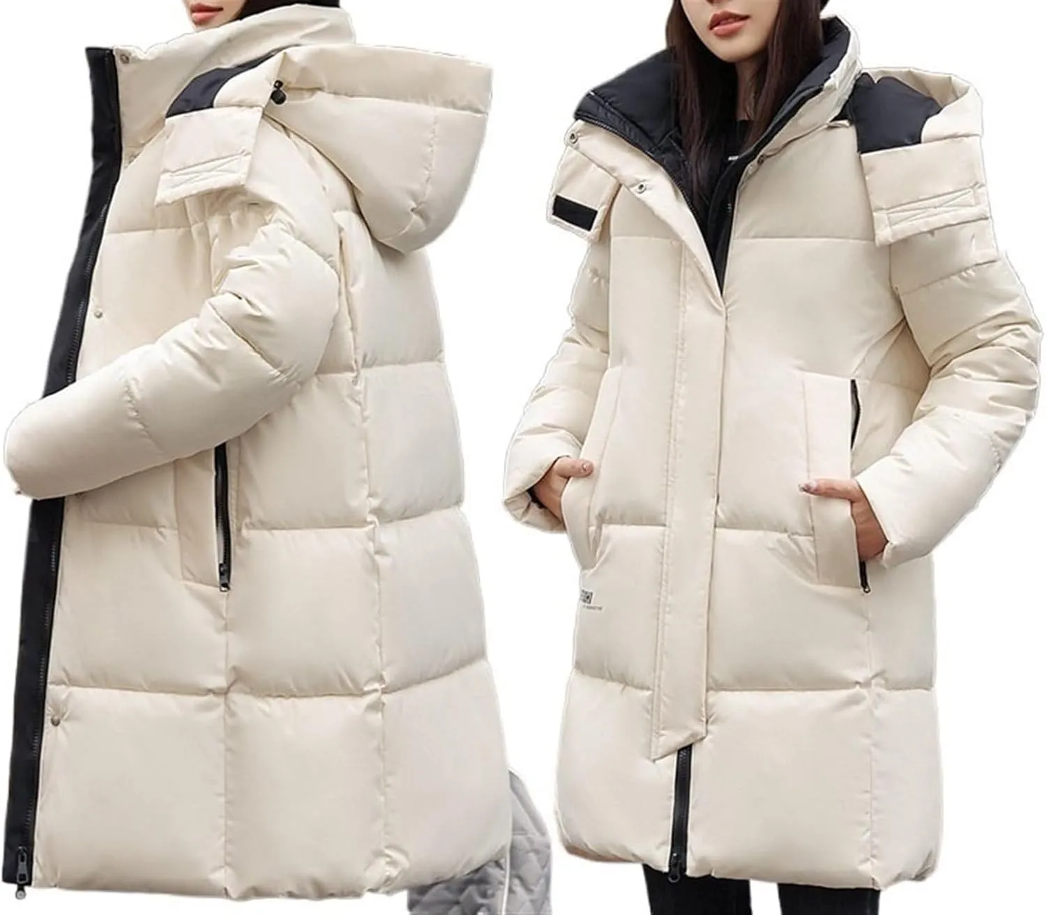 AYGJKIE Warm Jacket for Women, Plain Colors, Down Jacket, Winter Jacket with Hood, Women Long Puffer Jacket, Women Down Coat