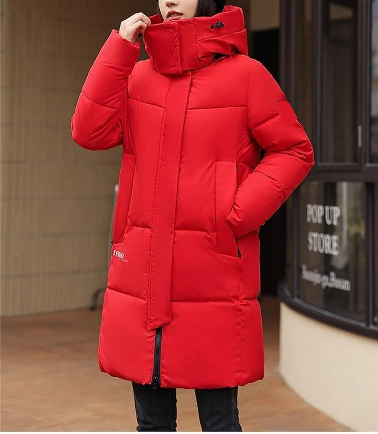AYGJKIE Warm Jacket for Women, Plain Colors, Down Jacket, Winter Jacket with Hood, Women Long Puffer Jacket, Women Down Coat
