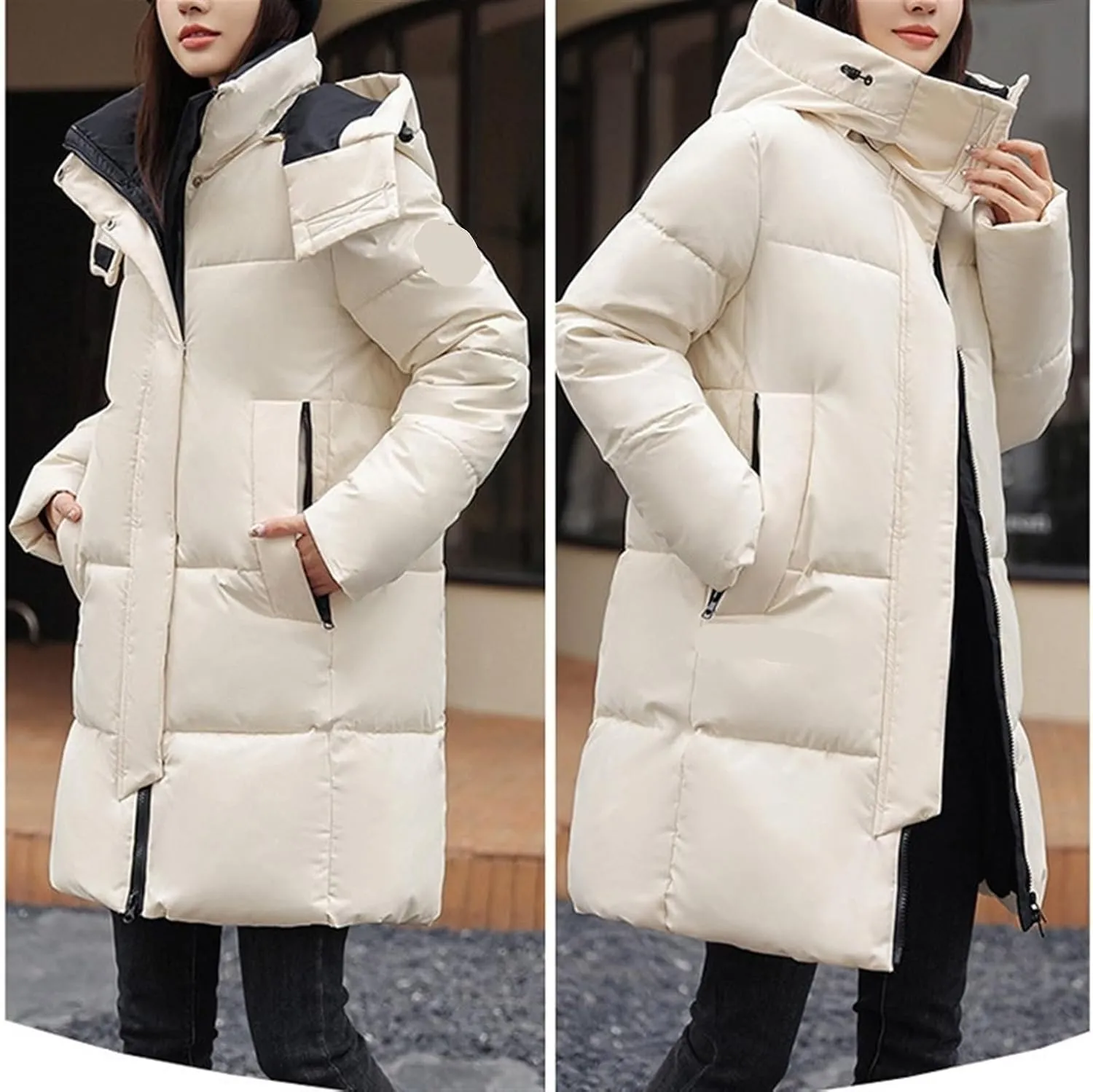 AYGJKIE Warm Jacket for Women, Plain Colors, Down Jacket, Winter Jacket with Hood, Women Long Puffer Jacket, Women Down Coat