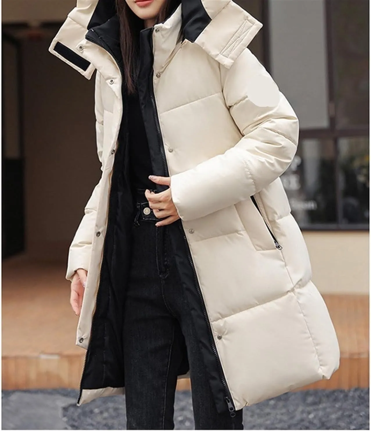 AYGJKIE Warm Jacket for Women, Plain Colors, Down Jacket, Winter Jacket with Hood, Women Long Puffer Jacket, Women Down Coat