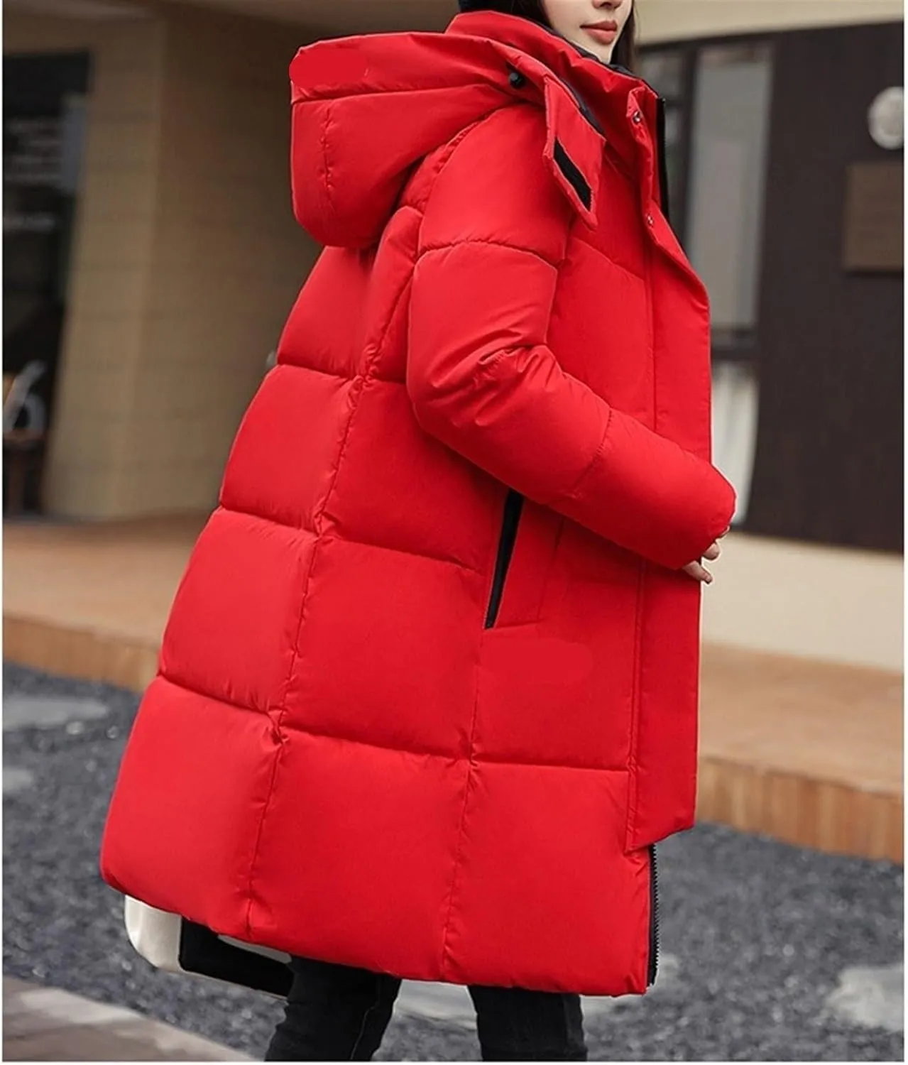 AYGJKIE Warm Jacket for Women, Plain Colors, Down Jacket, Winter Jacket with Hood, Women Long Puffer Jacket, Women Down Coat