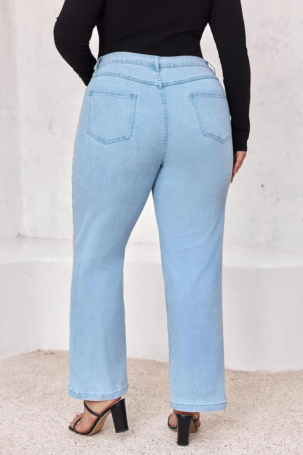 Beautife Womens Plus Size Jeans High Waisted Boyfriend Baggy Jeans Straight Leg Stretch Denim Pants