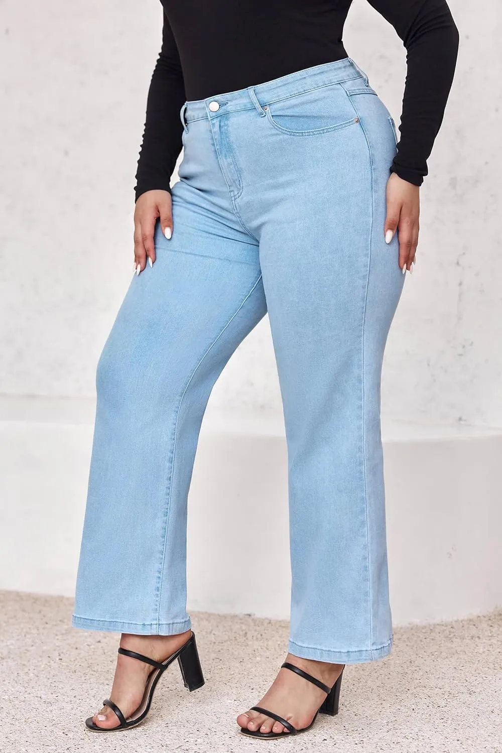 Beautife Womens Plus Size Jeans High Waisted Boyfriend Baggy Jeans Straight Leg Stretch Denim Pants