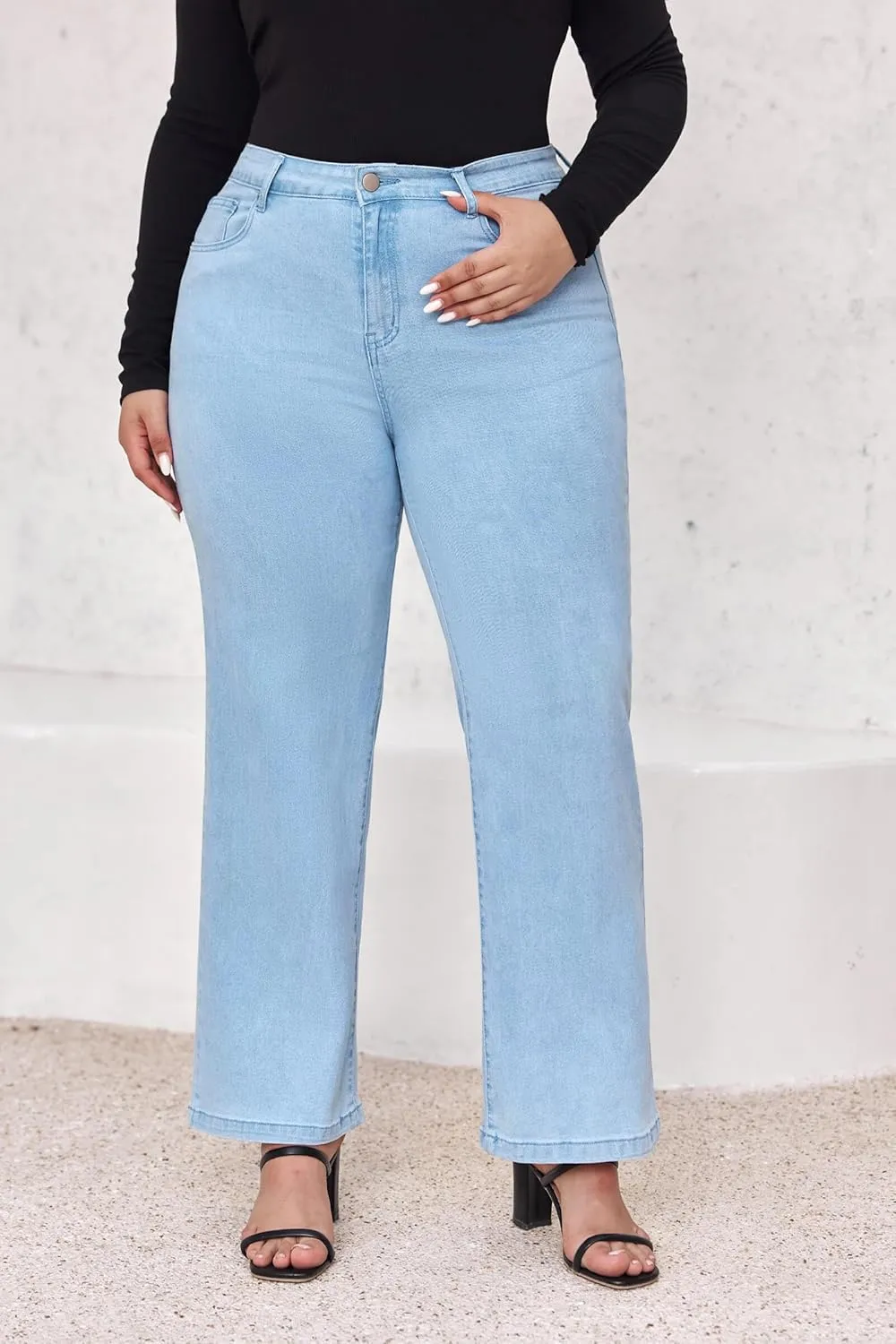Beautife Womens Plus Size Jeans High Waisted Boyfriend Baggy Jeans Straight Leg Stretch Denim Pants
