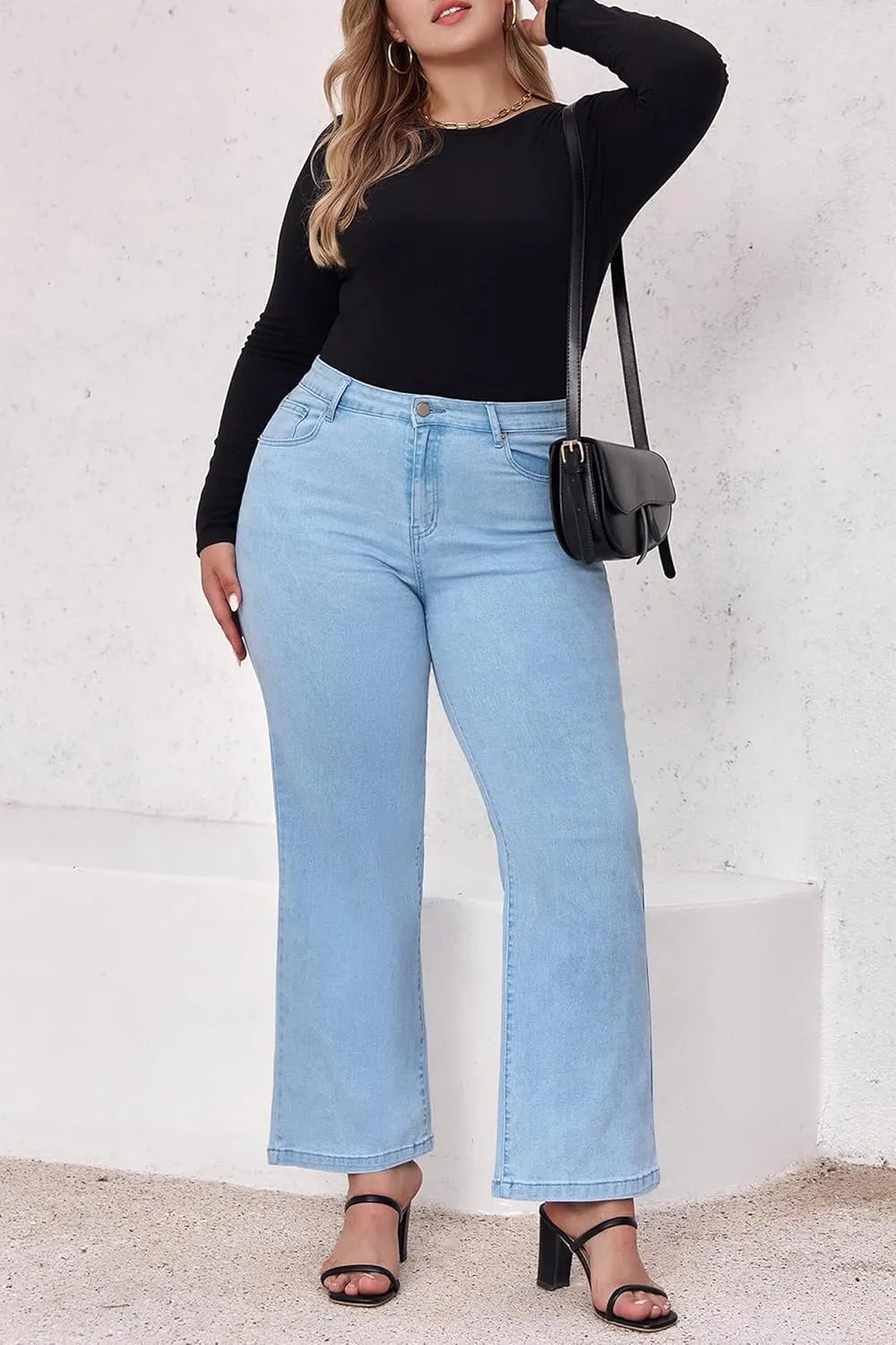 Beautife Womens Plus Size Jeans High Waisted Boyfriend Baggy Jeans Straight Leg Stretch Denim Pants