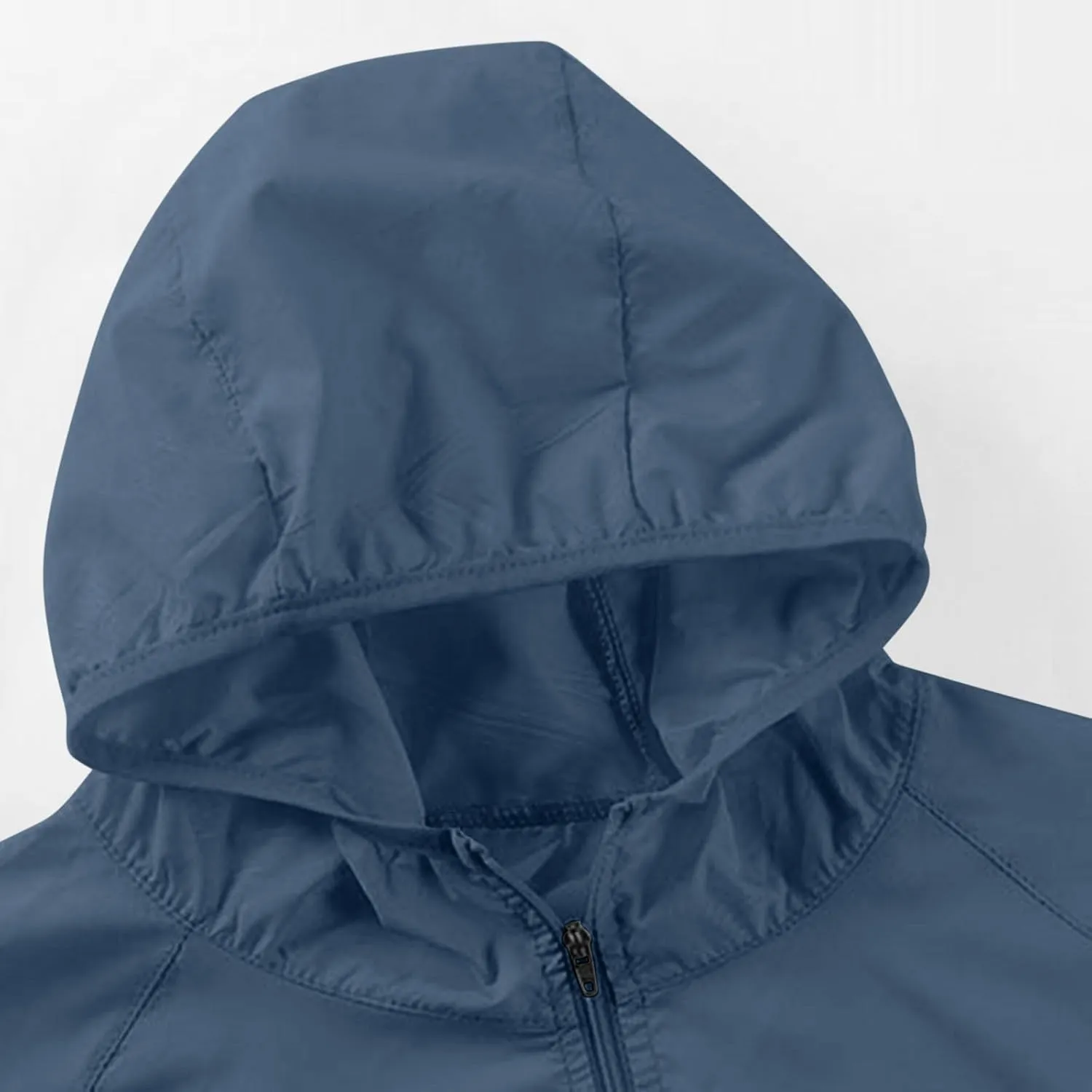 Binmer Women Men Windproof Jacket Plus Size Lightweight Sun Protection Hooded Full Zip Windbreaker Outdoor Riding Sports Coat