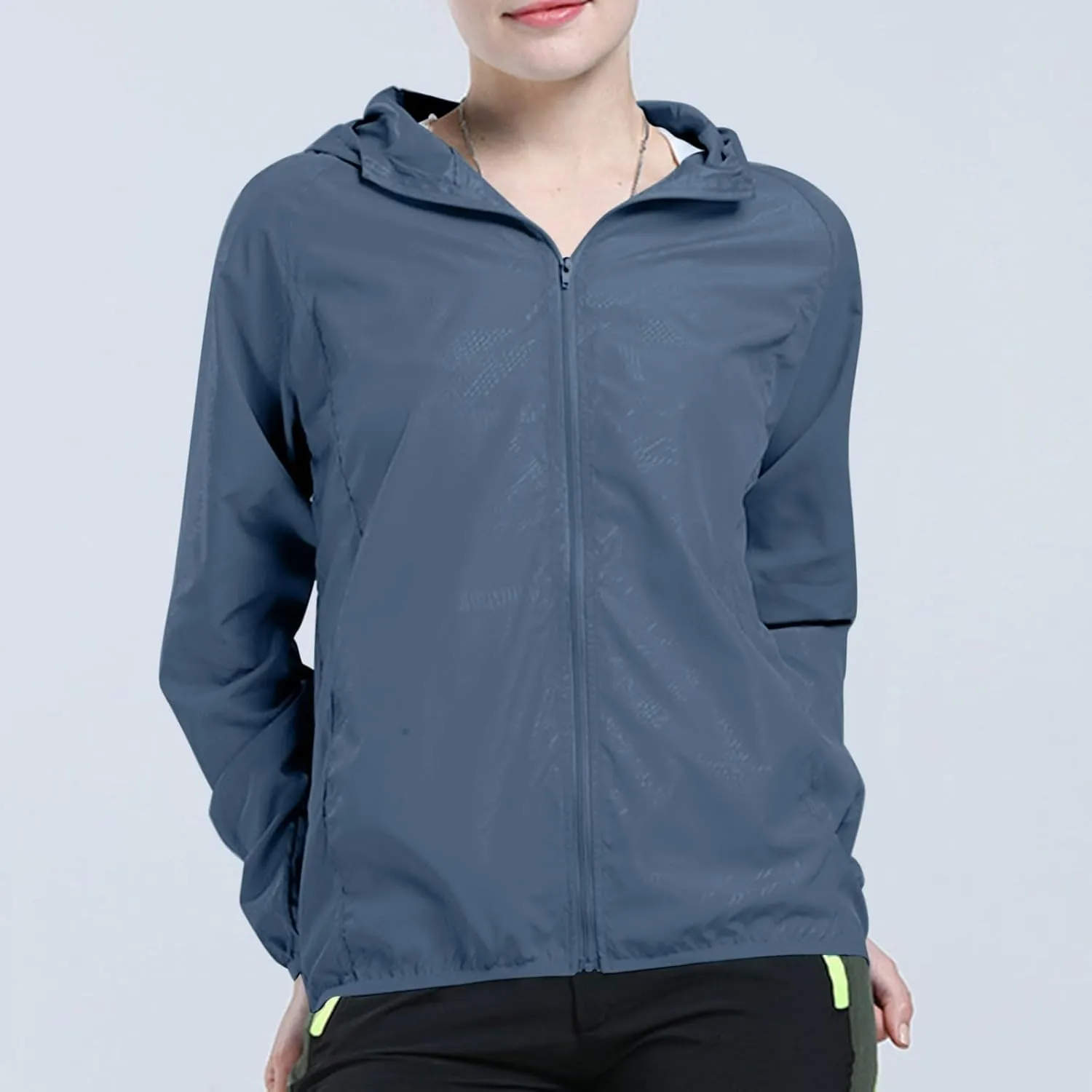 Binmer Women Men Windproof Jacket Plus Size Lightweight Sun Protection Hooded Full Zip Windbreaker Outdoor Riding Sports Coat