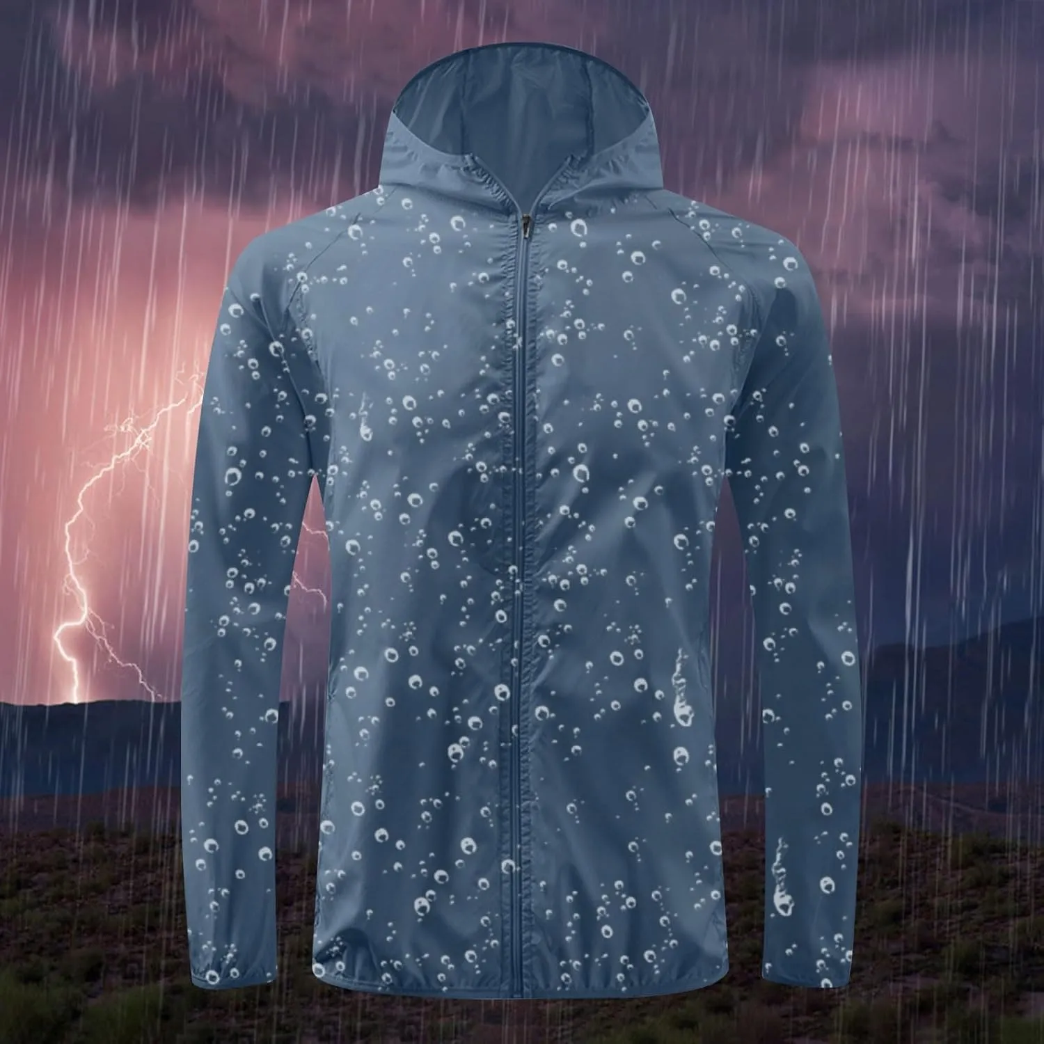 Binmer Women Men Windproof Jacket Plus Size Lightweight Sun Protection Hooded Full Zip Windbreaker Outdoor Riding Sports Coat