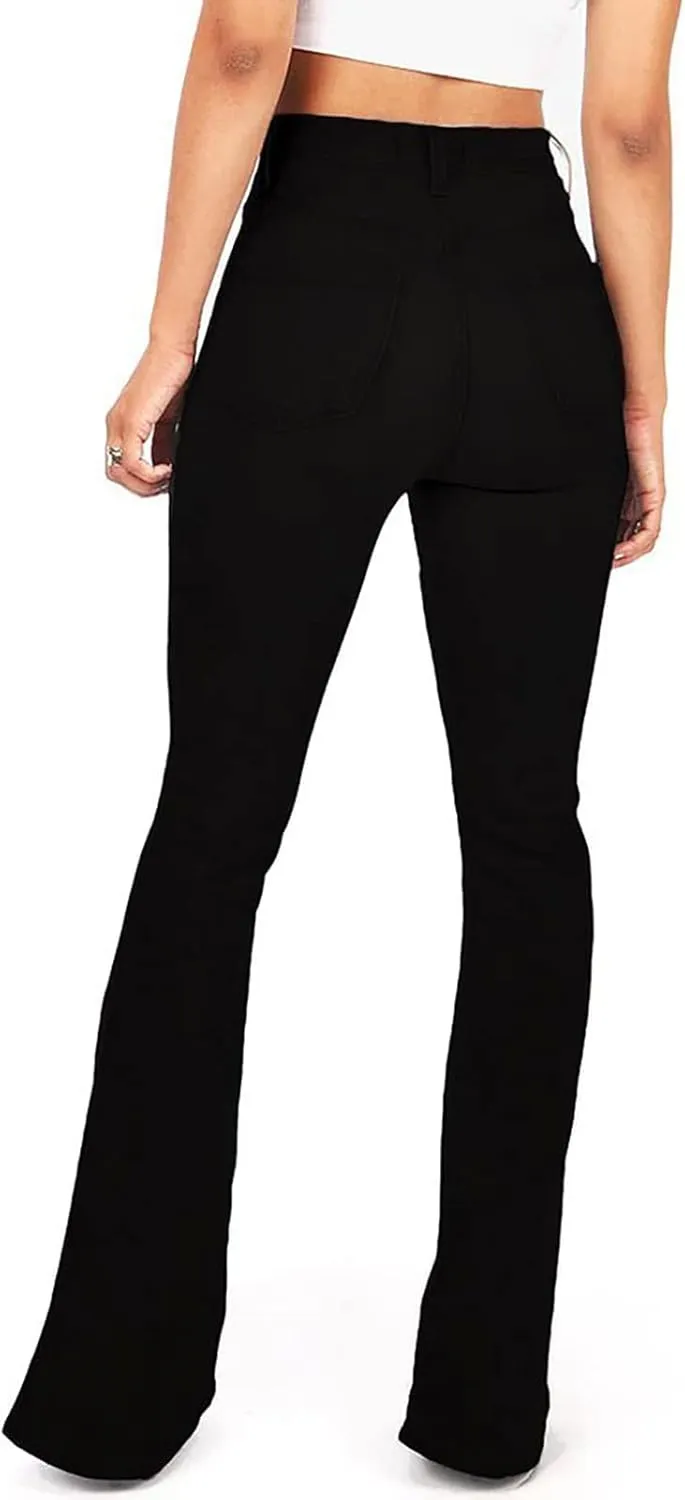 BISUAL Women's Fashion High Rise Jeans Slimming Wide Leg Stretch Denim Flare Bellbottom Jeans