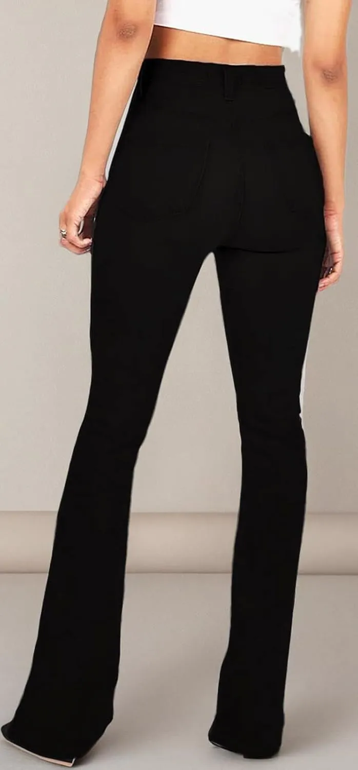 BISUAL Women's Fashion High Rise Jeans Slimming Wide Leg Stretch Denim Flare Bellbottom Jeans