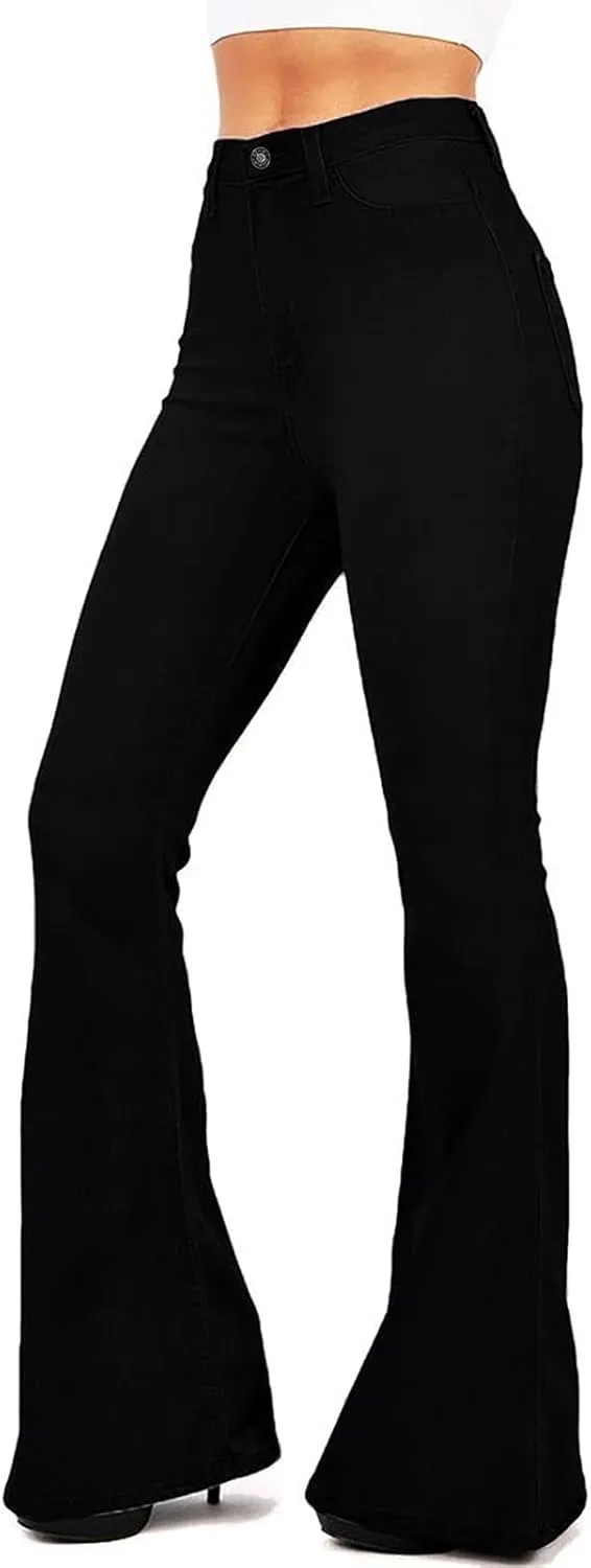 BISUAL Women's Fashion High Rise Jeans Slimming Wide Leg Stretch Denim Flare Bellbottom Jeans