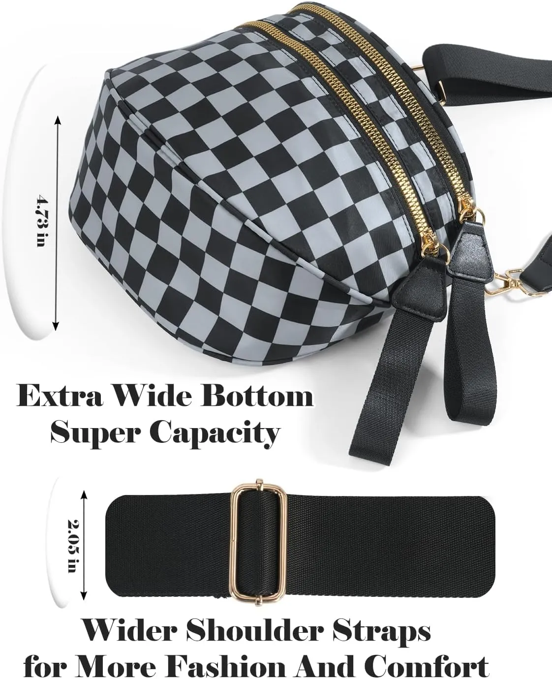 Black and White Checkered Crossbody Bag Bum Bag for Women,Spacious Checkered Purse Fanny Packs Belt Bag