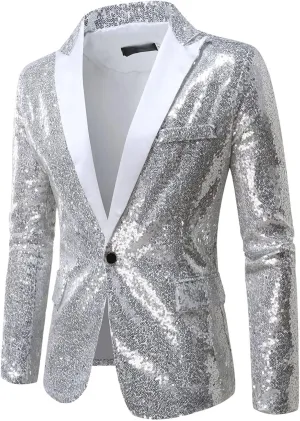 Blazers for Men One Button Sequin Regular Fit Lightweight Lapel Simple Suit Jacket for Formal and Casual Occasions