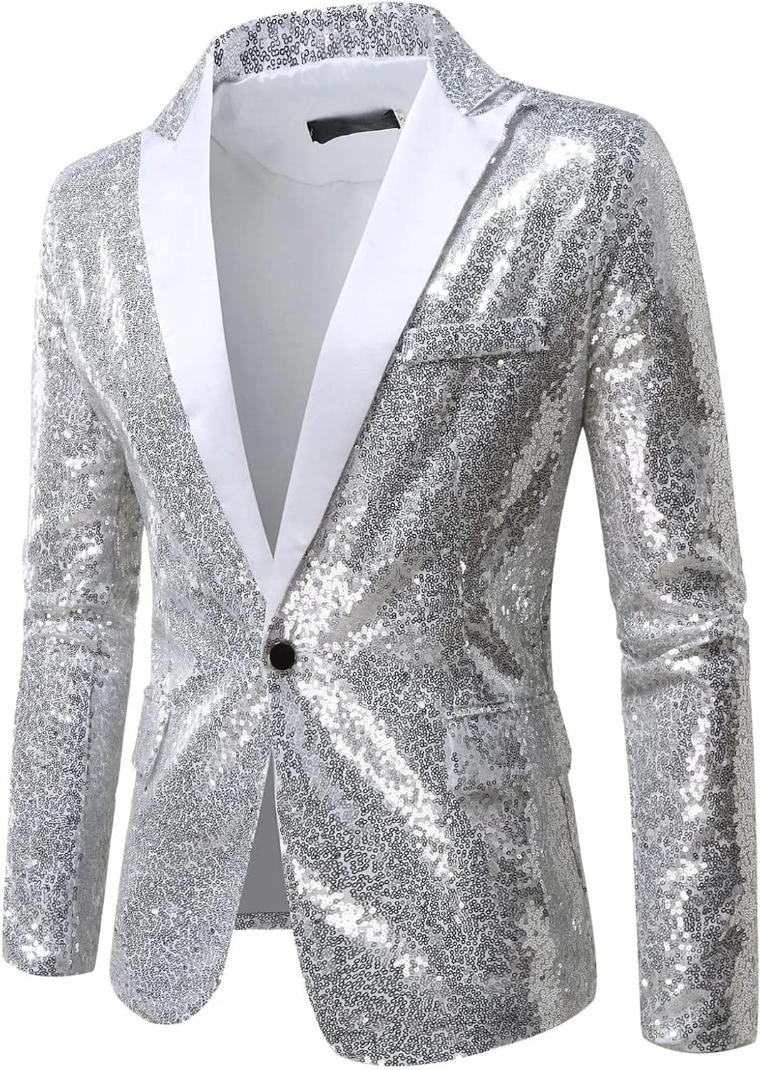 Blazers for Men One Button Sequin Regular Fit Lightweight Lapel Simple Suit Jacket for Formal and Casual Occasions