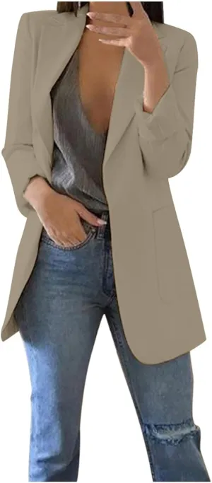 Blazers for Women 2024 Winter Open Front Long Sleeve Work Jackets Coat Business Casual Lapel Suit Jacket with Pocket