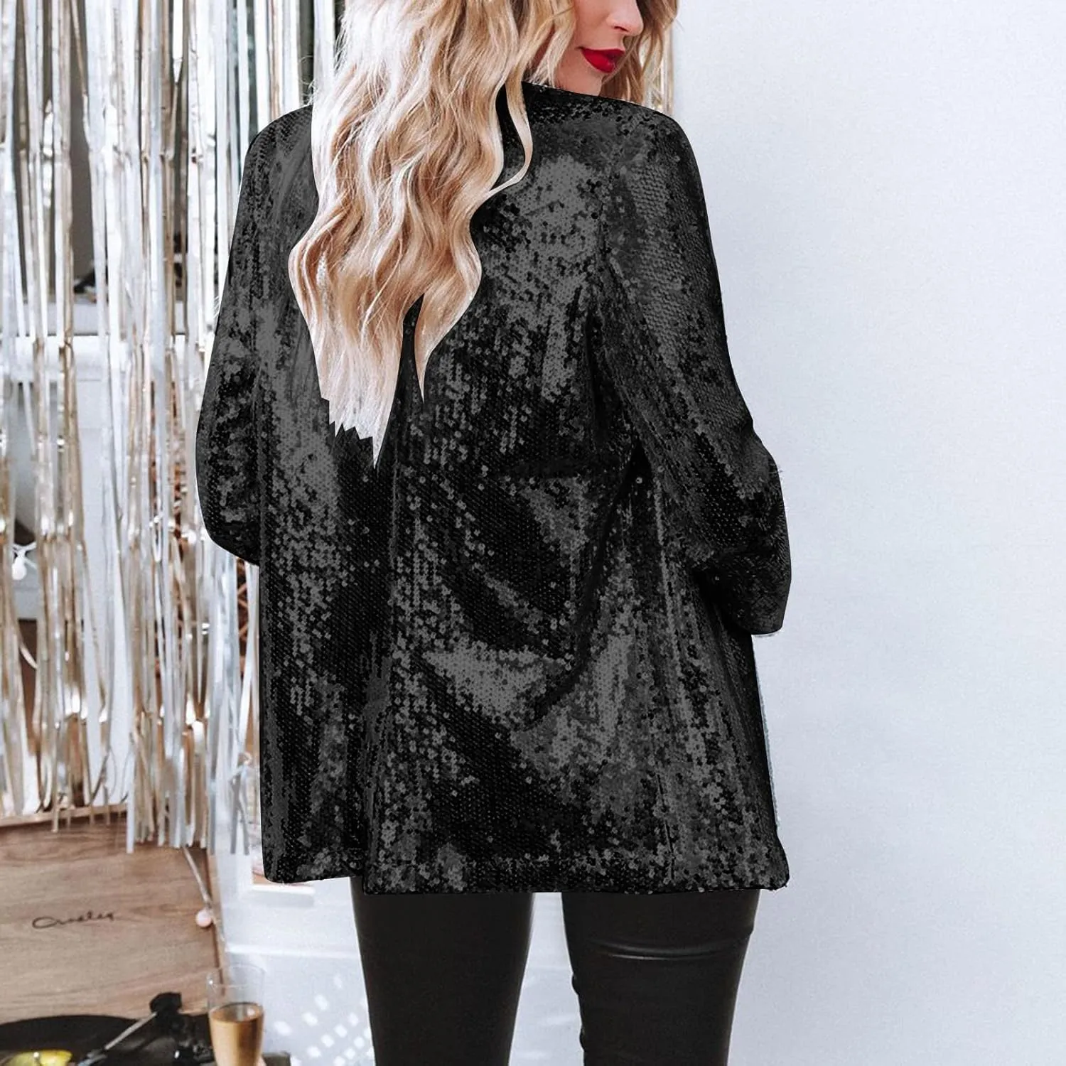Blazers for Women 2025 Trendy Sequin Jacket Open Front Long Sleeve Glitter Party Suit Jackets Lightweight Elegant Tops