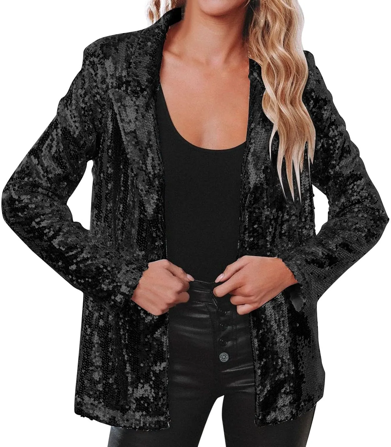 Blazers for Women 2025 Trendy Sequin Jacket Open Front Long Sleeve Glitter Party Suit Jackets Lightweight Elegant Tops